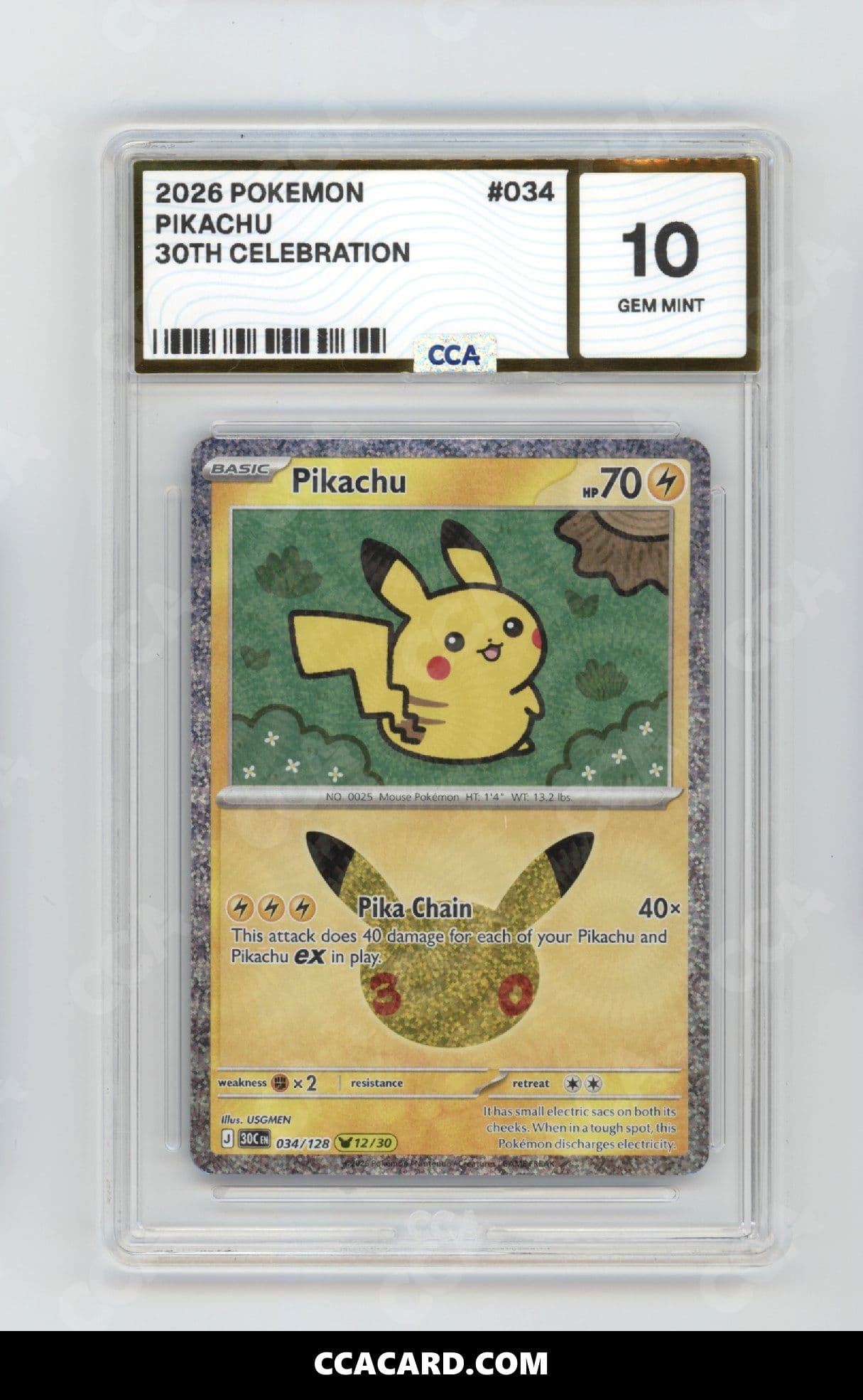 Pikachu graded CCA 10, cert 146