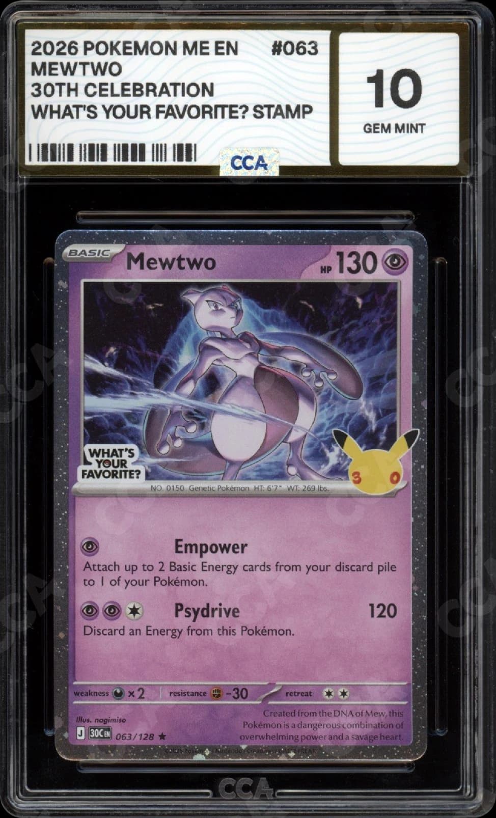 What comes back: CCA 10 Gem Mint Mewtwo